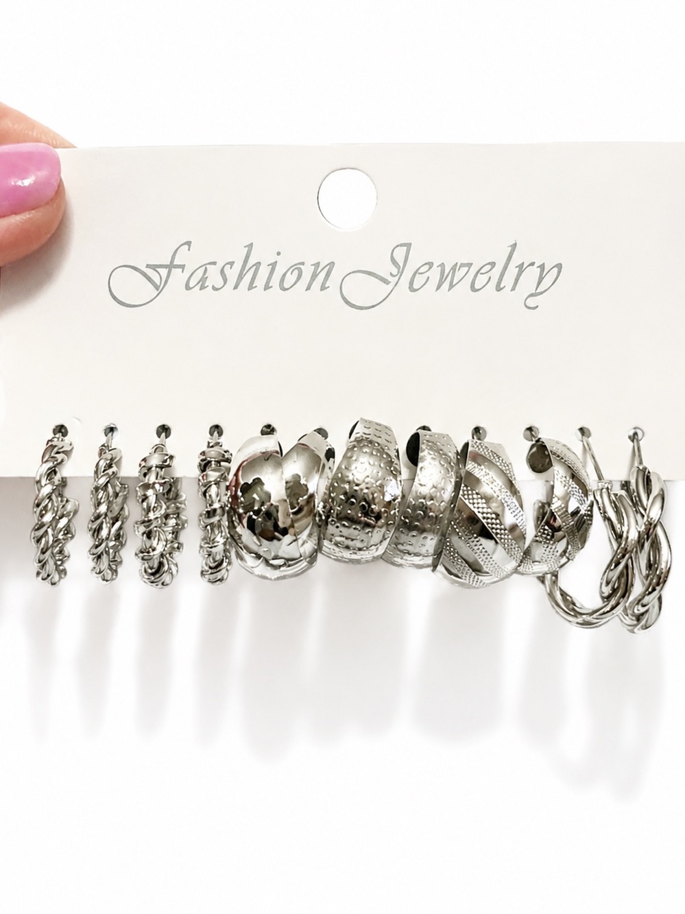 Hoop Silver Tone Earrings Lot 6 Pair Textured Huggie Hoop Fashion Jewelry